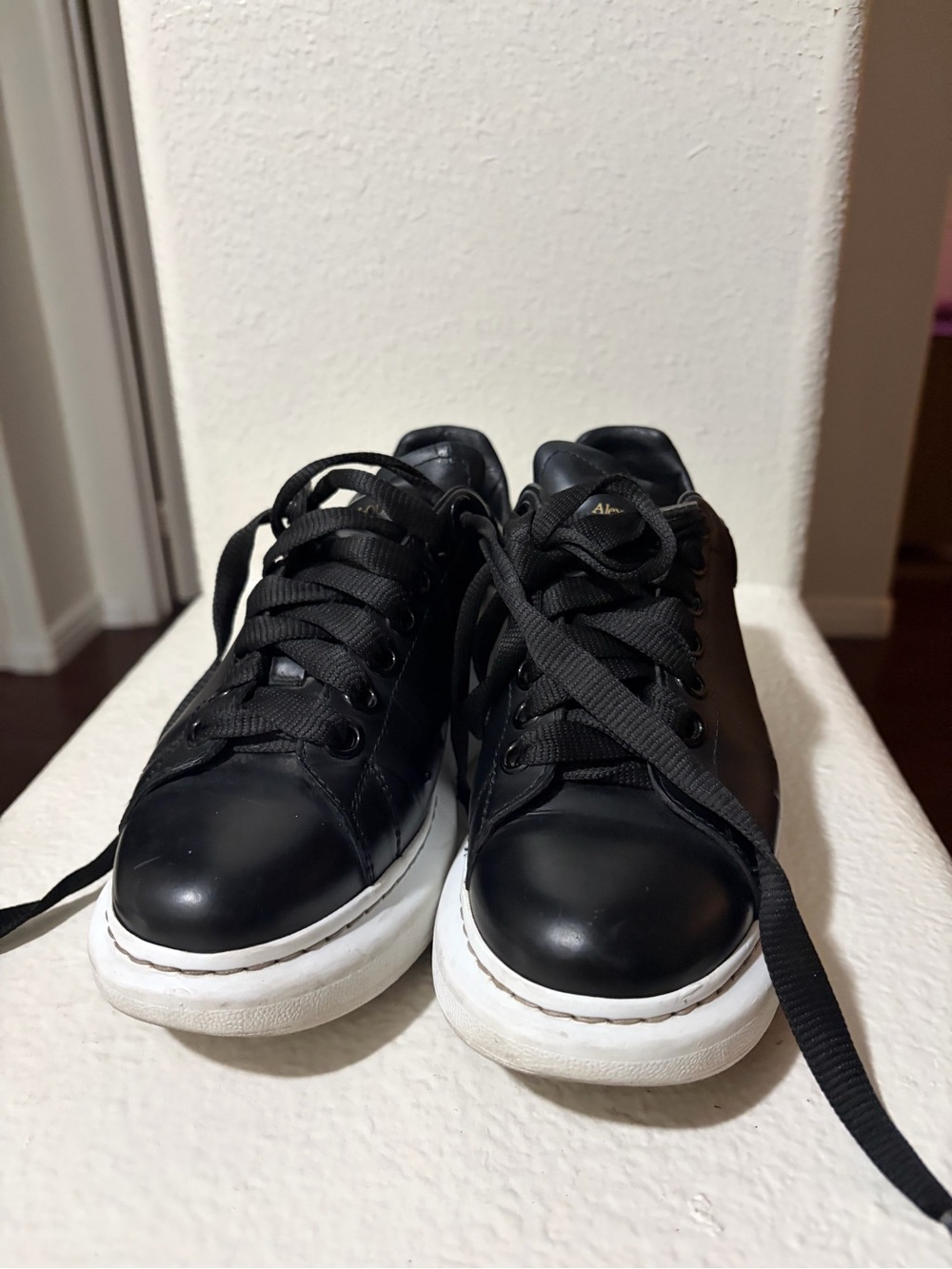Alexander McQueen Black Leather Sneakers with White Platform Sole
